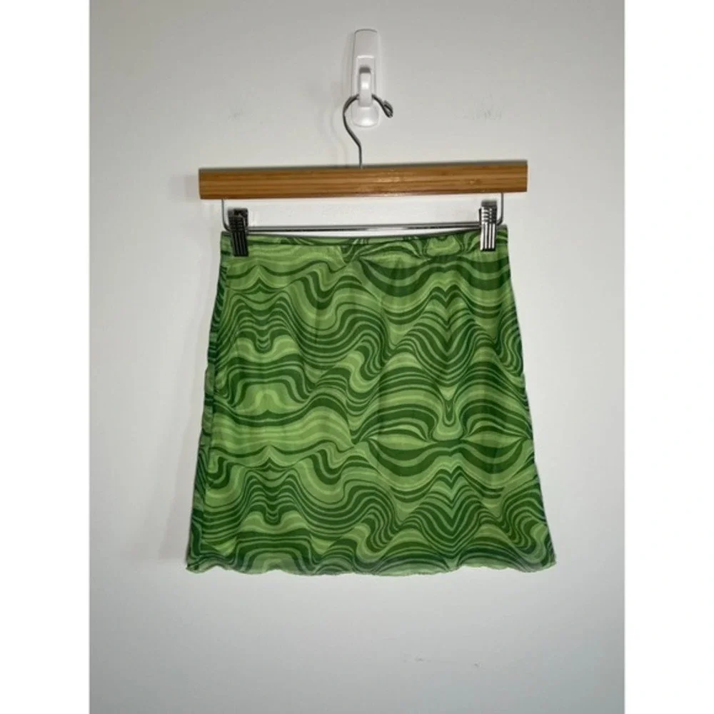 Y2K Skirt Forest‎ Fairy Boho Festival Mesh Elastic Womens XS Green